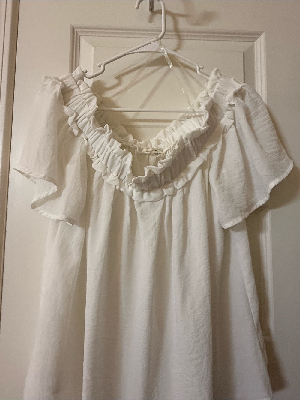 Entro White Off The Shoulder Ruffle Peasant Blouse Top Womens Large Boho - Picture 2 of 7